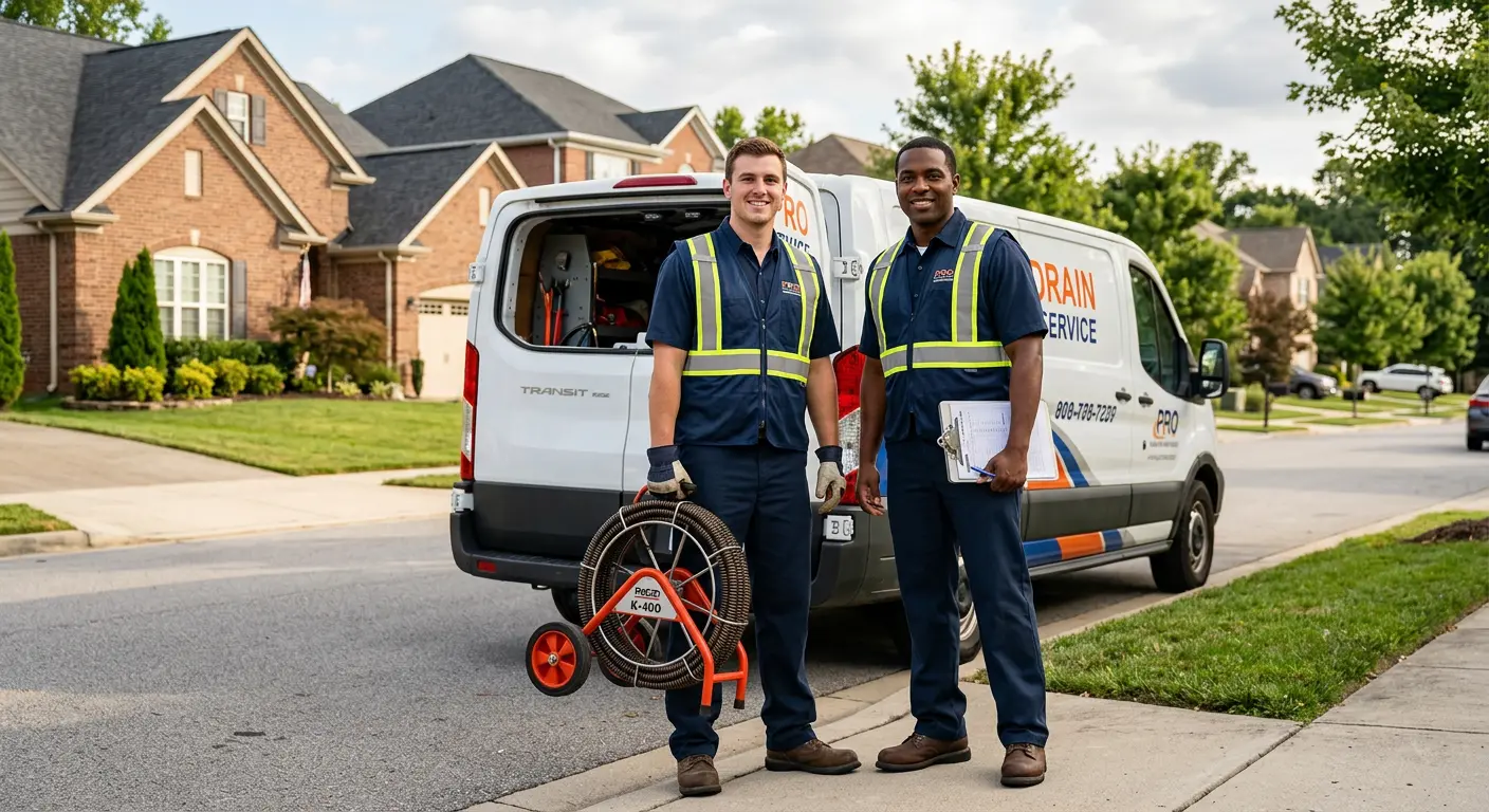 Sewer and drain service team with equipment ready for work in Antioch